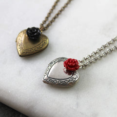 Antique silver and antique gold vintage heart locket necklaces