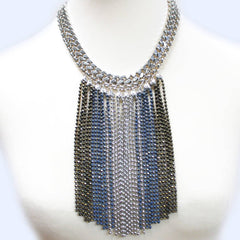 Blue Statement Chain Fringe Necklace