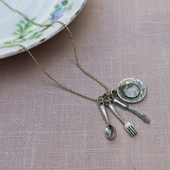 Sterling silver plated Cutlery Charm Necklace