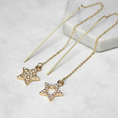 Diamante Star Thread Through Earrings gold
