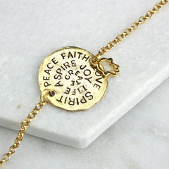 Gold mantra bracelet with lucky hamsa good luck charm