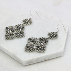 Vintage Lace Drop Earrings, silver