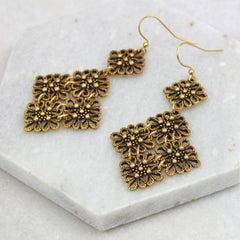 Vintage Lace Drop Earrings, gold