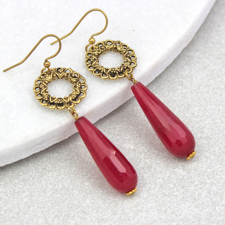 Vintage Hoop Drop Stone Earrings