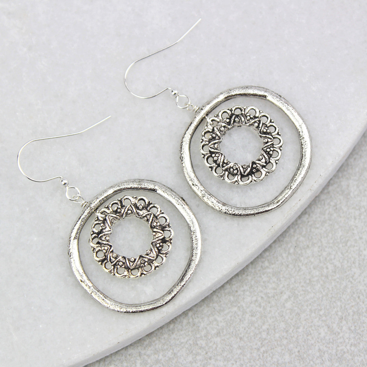 Vintage Hoop Circle Earrings, silver