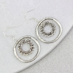 Vintage Hoop Circle Earrings, silver