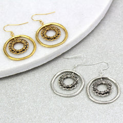 Vintage Hoop Circle Earrings, gold and silver