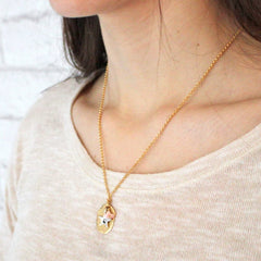 Gold personalised birthstone necklace with pink open birthstone and personalised initial silver star