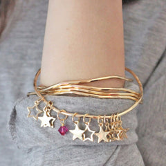 Gold star bangle set with pink swarovski crystal