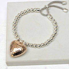 Sterling silver plated Large Hammered 24ct gold plated Heart Friendship Bracelet