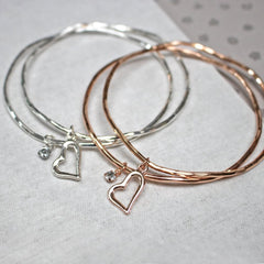 Close up of Love Heart stacking Bangles