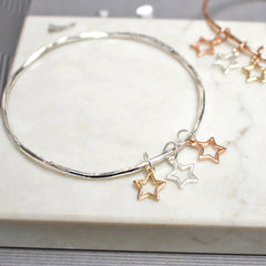 Mixed Metal Star Bangle, Silver