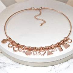 18ct rose gold plated Multi Shape Charm Choker Necklace