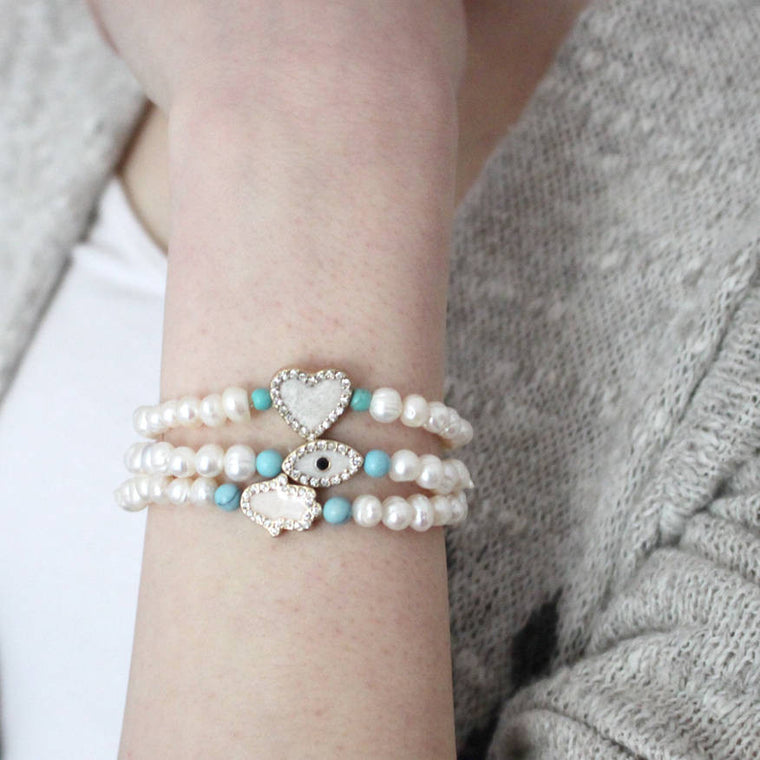 Pearl And Diamante Charm Bracelet