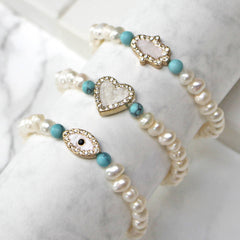 Pearl And Diamante Charm Bracelet
