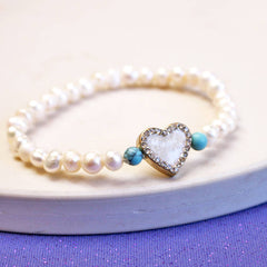 Heart Pearl And Diamante Charm Bracelet