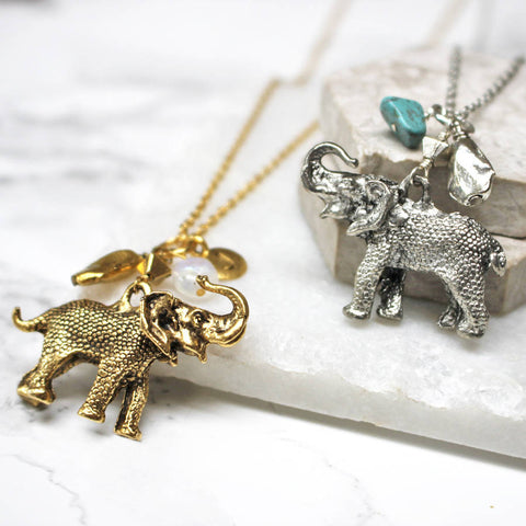 Personalised Elephant Birthstone Necklace