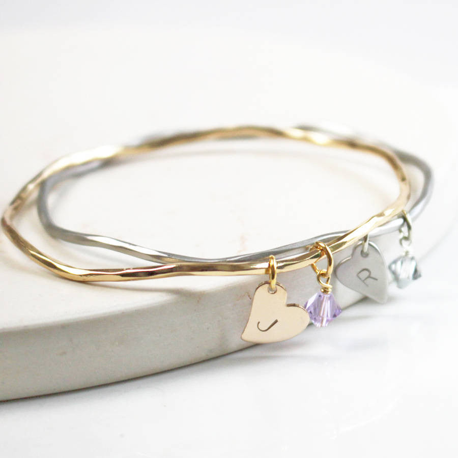 Personalised Heart And Swarovski Crystal Bangle