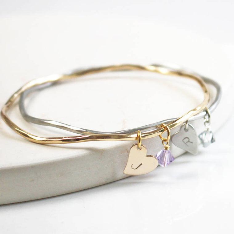 Personalised Heart And Swarovski Crystal Bangle