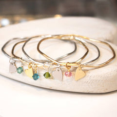 Silver and gold personalised bangles with heart and Swarovski crystal perfect bridesmaid gift