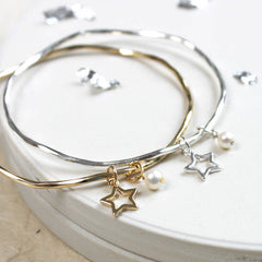 Gorgeous bridesmaid present; personalised bangle with star and freshwater pearl