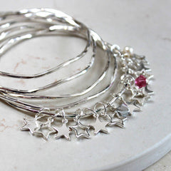 Sterling silver plated Personalised Star Bangles With Swarovski Crystals