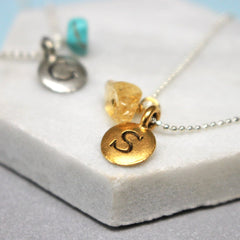Close up of Personalised Initial Birthstone Necklace