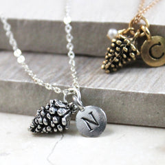 Pine Cone Necklace with initial charm
