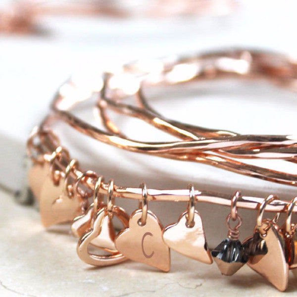 Rose Gold Heart Bangles With Swarovski – Jamie London