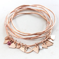 Rose Gold Heart Bangles With Swarovski Crystals