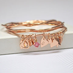 Rose gold bracelet set with personalised heart charm and rose pink Swarovski crystal