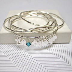 Personalised silver bangle set with heart charms