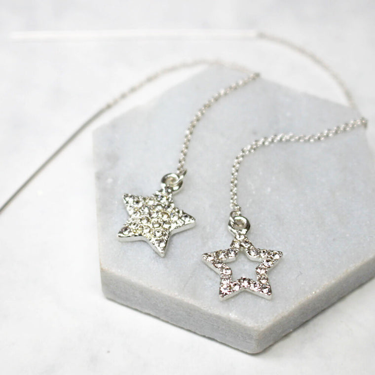 Diamante Star Thread Through Earrings
