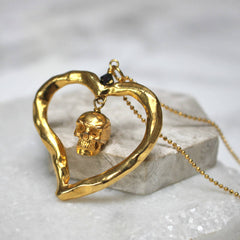 24ct gold plated Skull Heart Necklace