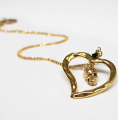 24ct gold plated Skull Heart Necklace