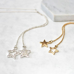 Diamante Star Thread Through Earrings silver and gold
