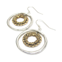 Vintage Hoop Circle Earrings, silver and gold mix