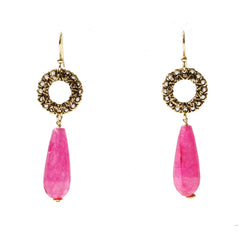 Vintage Hoop Drop Stone Earrings Rose