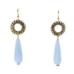 Vintage Hoop Drop Stone Earrings, Sky Blue