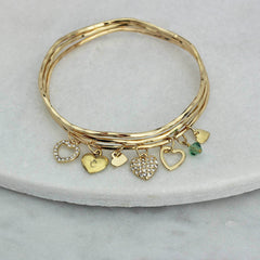 Personalised Diamante Heart Charm Bangle Set
