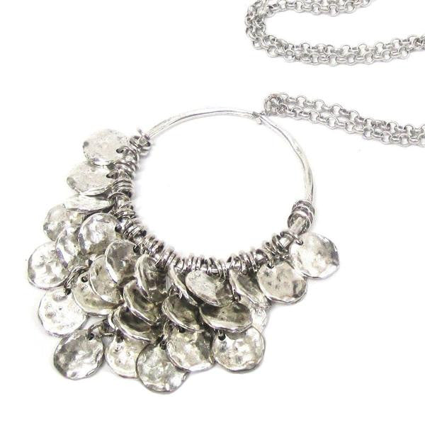 Close up of Sienna Disc Necklace, silver