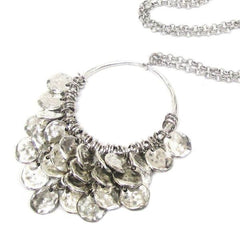 Close up of Sienna Disc Necklace, silver