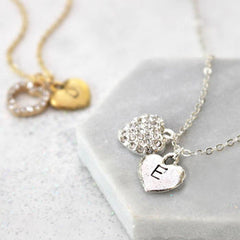 Personalised Diamante Heart Necklace sterling silver and 24ct gold