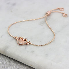 Double Sparkling Heart Personalised Bracelet