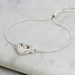 Double Sparkling Heart Personalised Bracelet