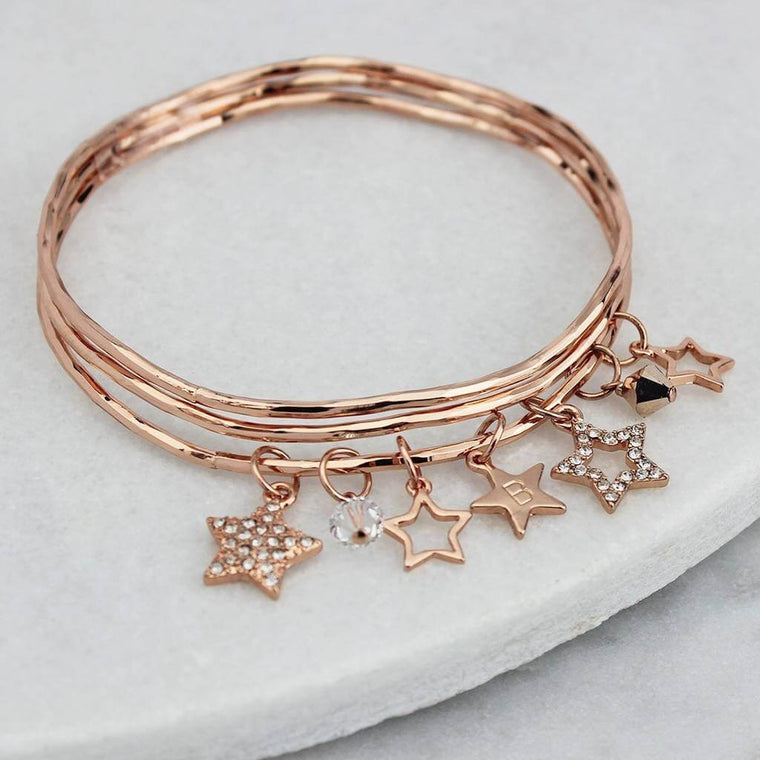 Personalised Diamante Star Charm Bangles