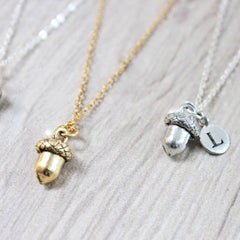 Silver and Gold Acorn Necklace with letter charm