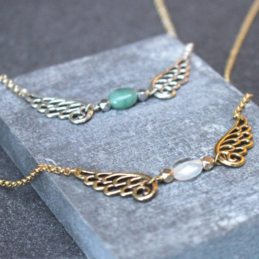Gold and Silver Angel Wing Birthstone Necklace