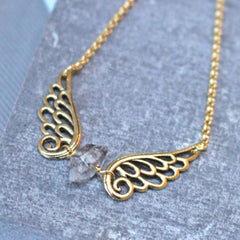 Gold Angel Wing Birthstone Necklace