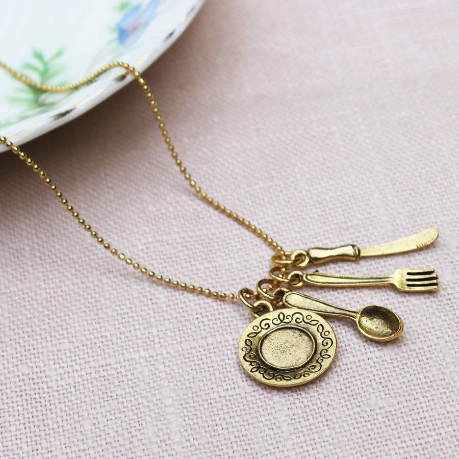 2ct god plated Cutlery Charm Necklace